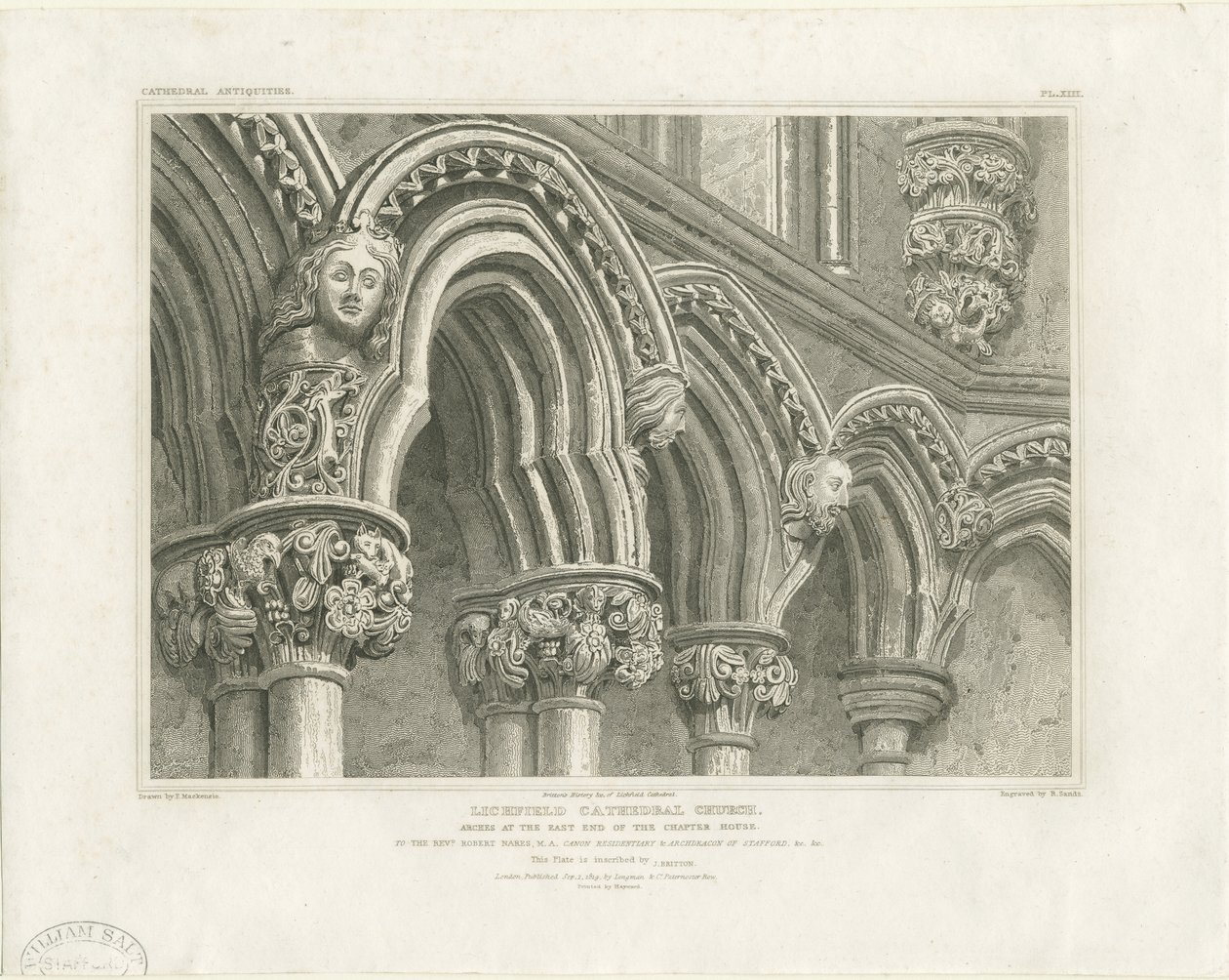 Innenansicht der Kathedrale von Lichfield - Bögen im Kapitelhaus: Gravur, undatiert [ca. 1819] von John Britton