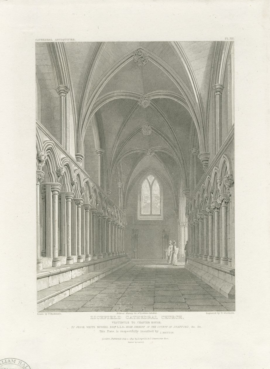 Innenraum der Lichfield Kathedrale - Vorhalle des Kapitelsaals (Gravur) von John Britton