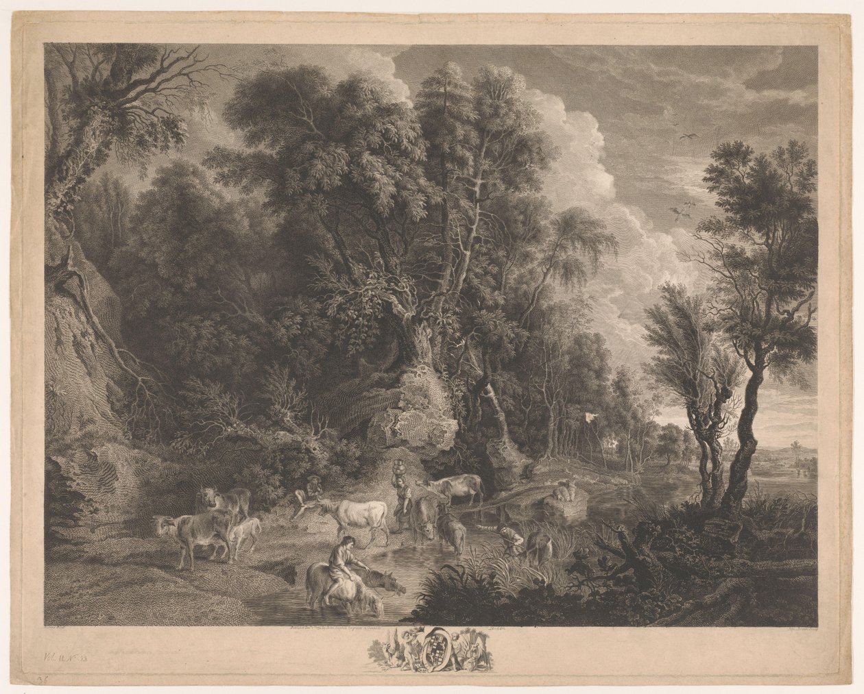 Landschaft mit Hirten und Herde an einer Tränke von John Browne
