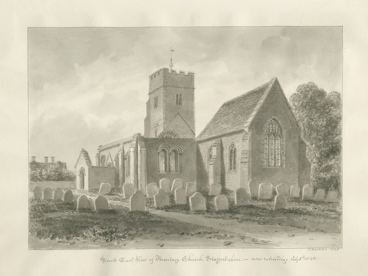 Armitage Kirche: Sepia-Zeichnung von John Buckler