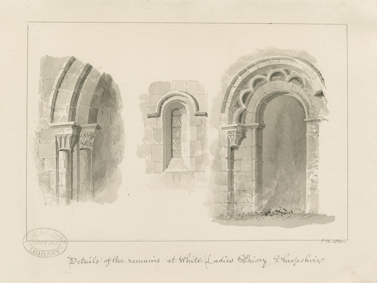 Brewood - Whiteladies Priory (Ruine) (Sepia-Zeichnung) von John Buckler