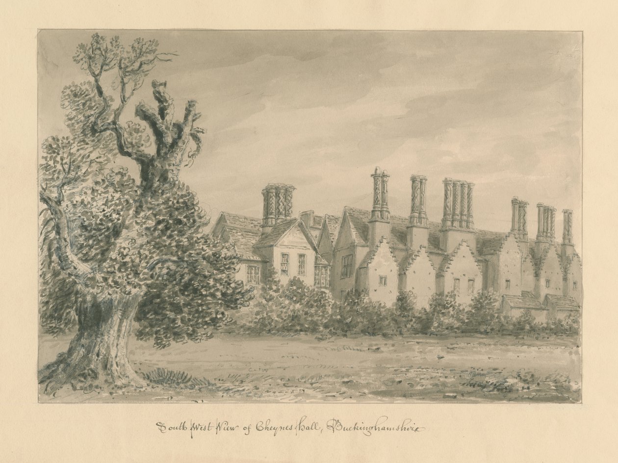 Buckinghamshire - Chenies Hall: Sepia-Zeichnung, 1824 von John Buckler