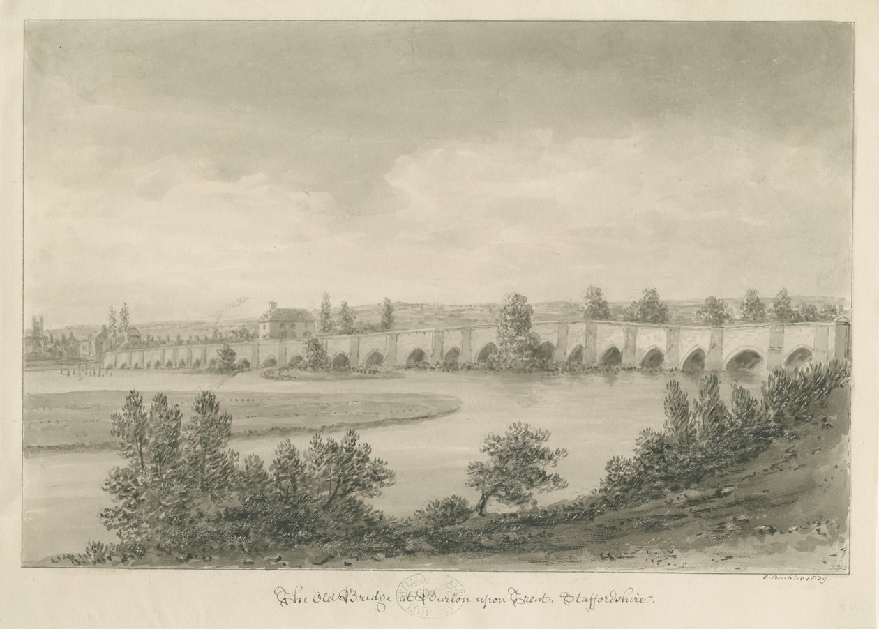 Burton-upon-Trent Brücke und Stadt von John Buckler