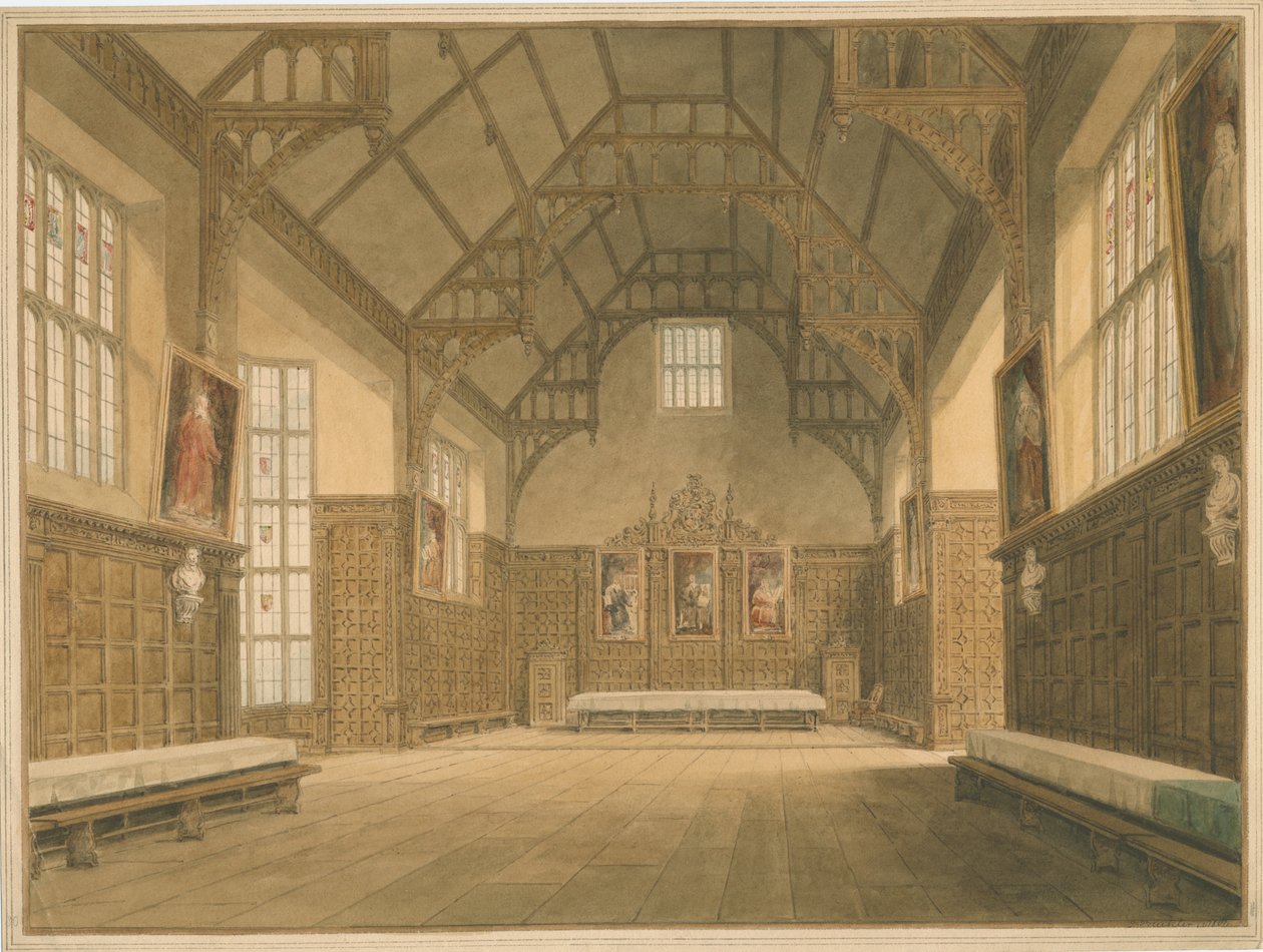 Cambridgeshire - Trinity College Hall - Innenansicht, 1818 von John Buckler