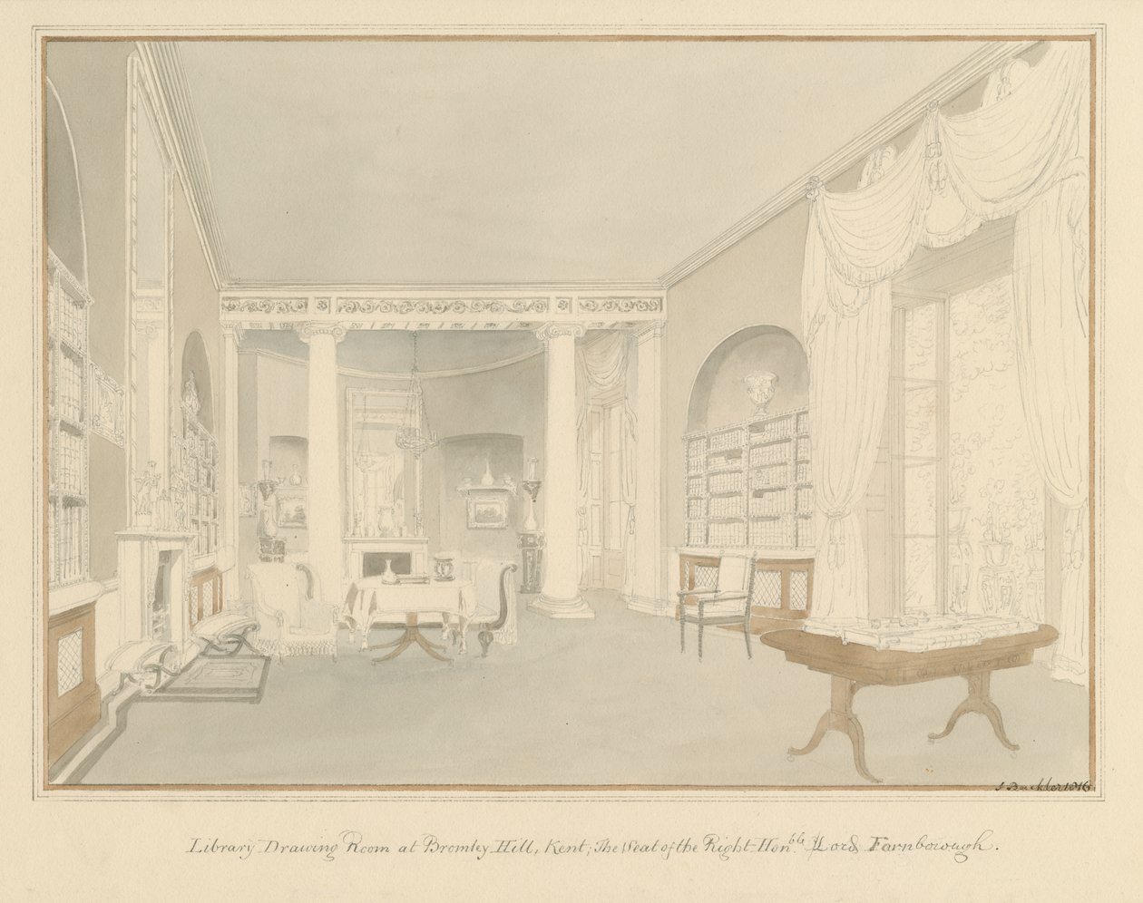 Bromley Hill - Innenansicht des Bibliothekszeichensaals von John Buckler