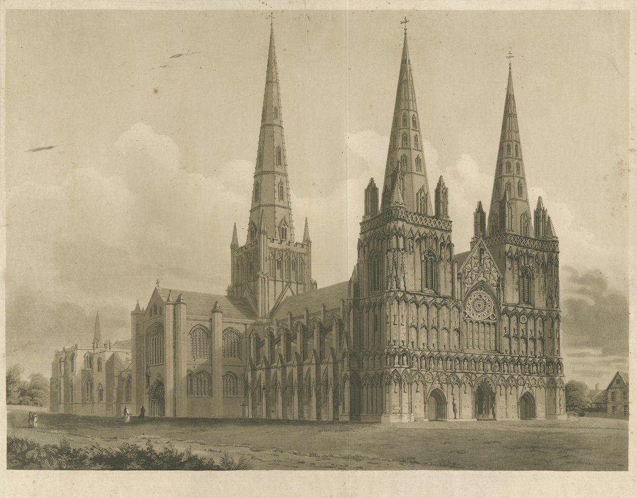 Lichfield Kathedrale - Nordwestansicht von John Buckler