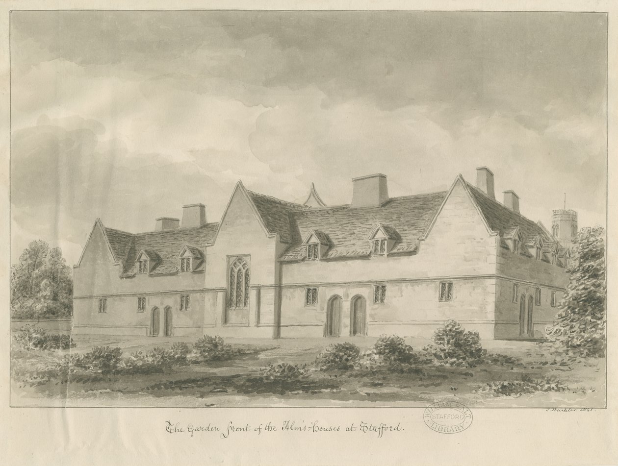 Stafford - Almosenhäuser: Sepiazeichnung, 1841 von John Buckler