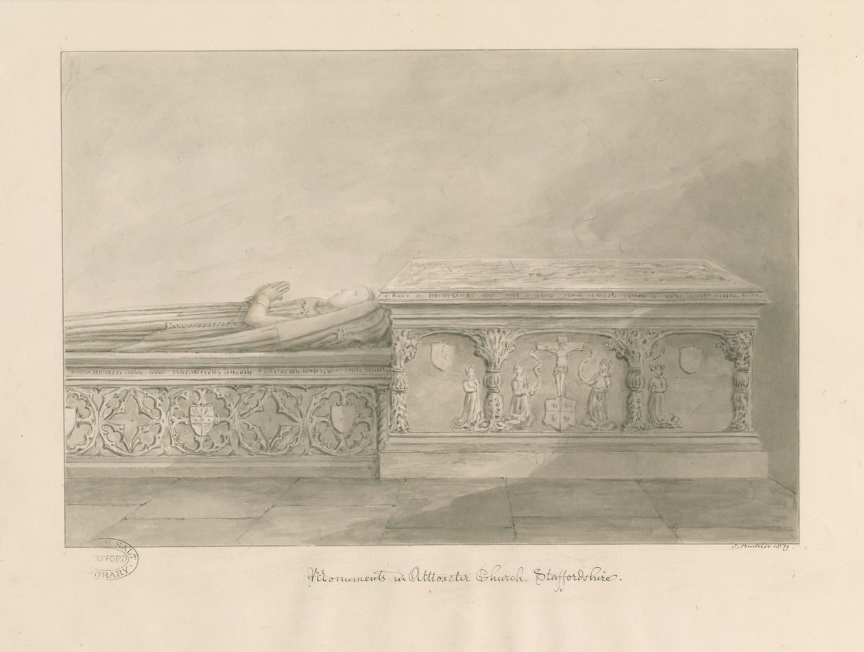 Uttoxeter Kirche - Gräber von Thomas Kinnersley und einer Frau von John Buckler