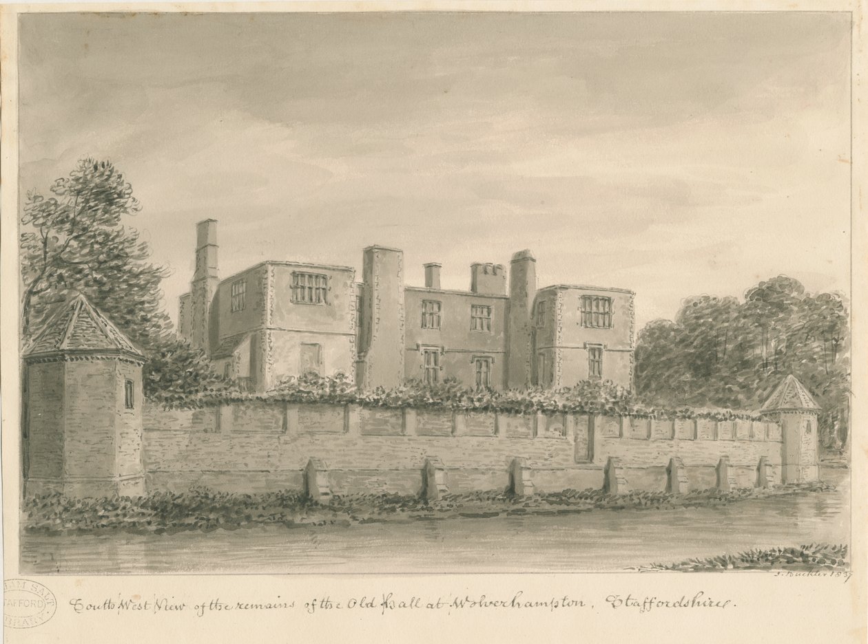 Wolverhampton - Die Alte Halle: Sepia-Zeichnung, 1837 von John Buckler