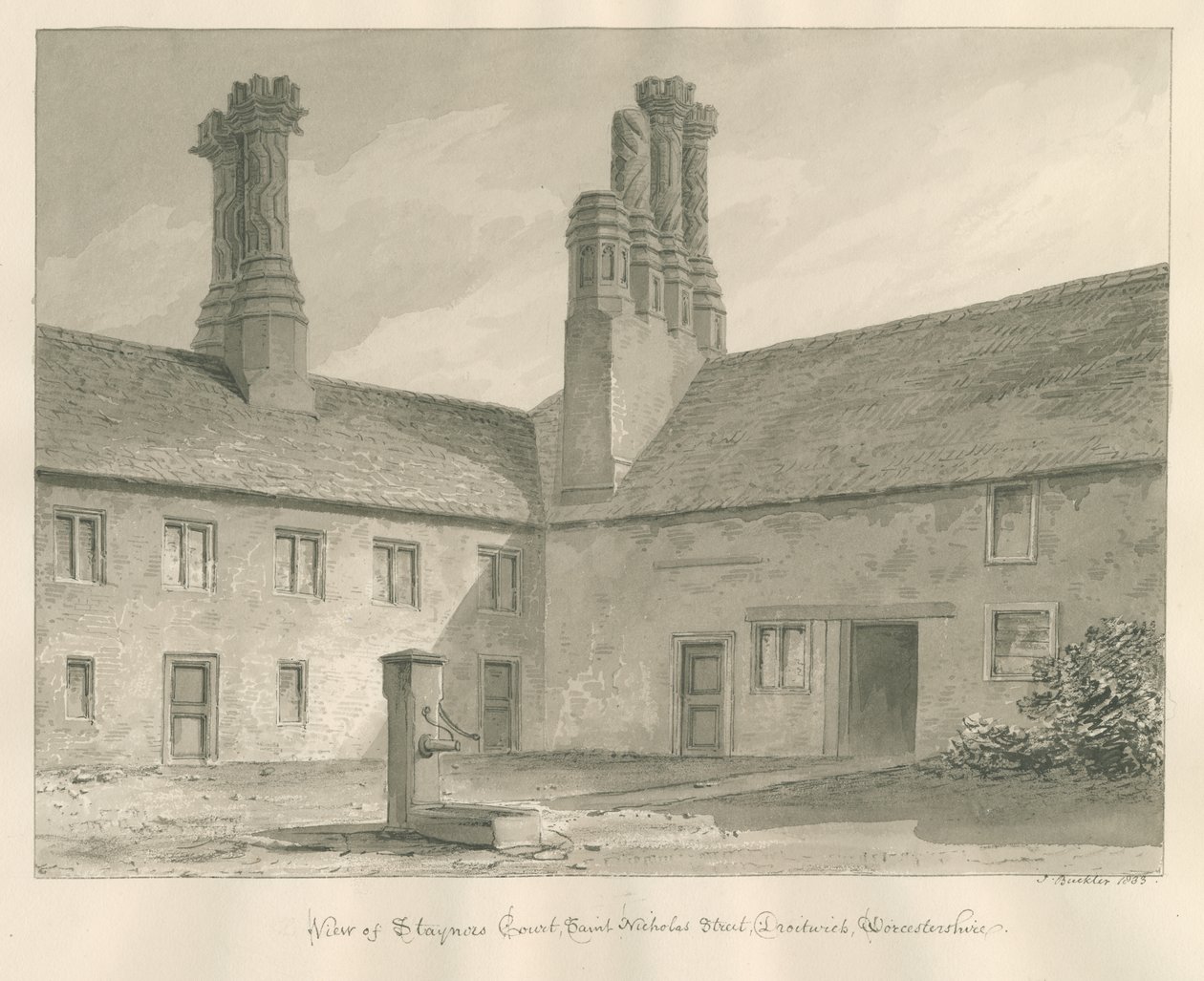 Worcestershire - Droitwich - Staynors Court: Sepiazeichnung, 1833 von John Buckler