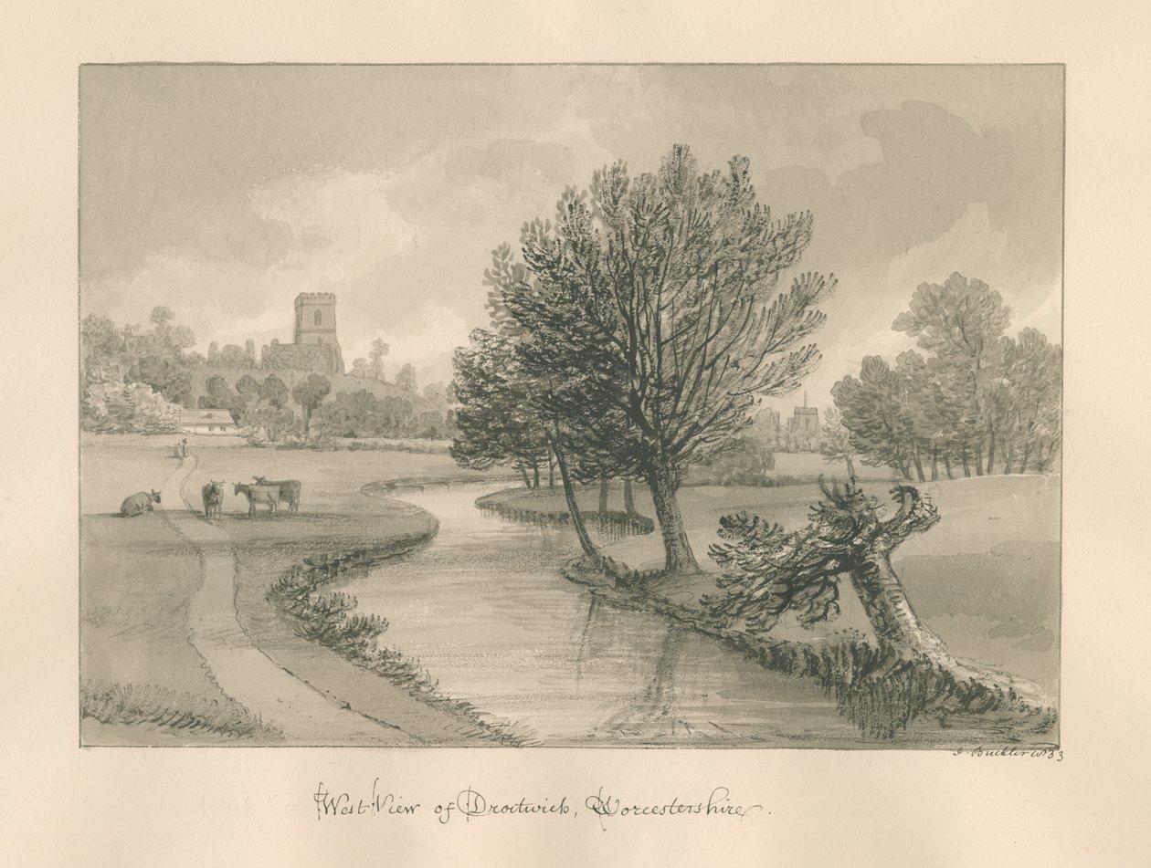 Droitwich - Westansicht der Stadt, 1833 von John Buckler