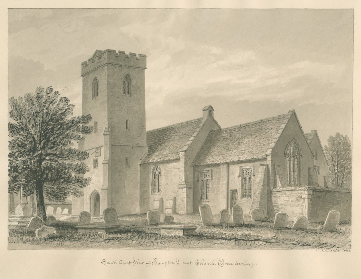 Worcestershire - Hampton Lovett Kirche: Sepiazeichnung, 1833 von John Buckler