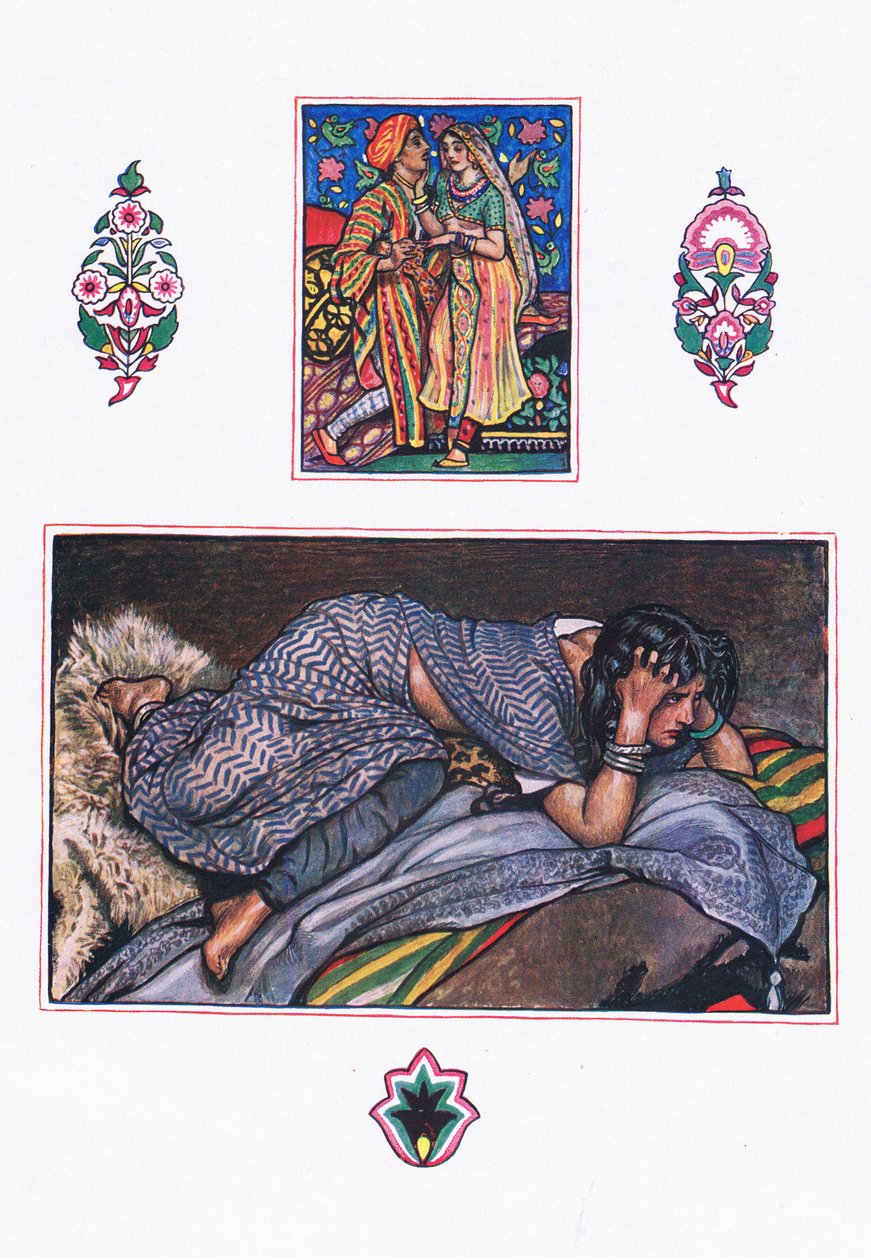 Verlassenes Zigeunerlied: Hügelcamp, Illustration aus The Garden of Kama (and other lyrics from India), 1920 von John Byam Liston Shaw