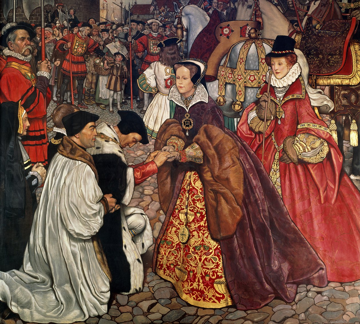 Königin Maria (1516-58) und Prinzessin Elisabeth (1533-1603) betreten London, 1553, 1910 von John Byam Liston Shaw