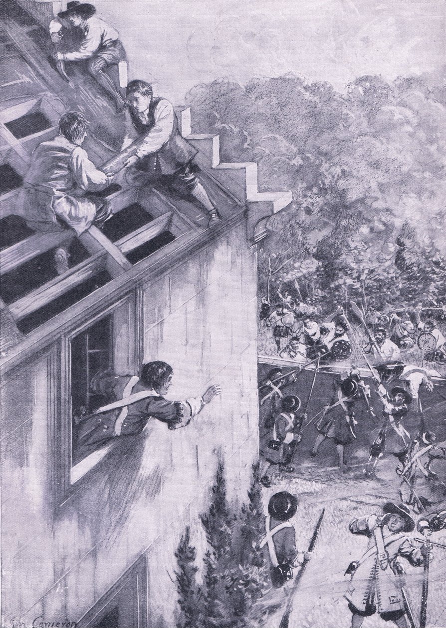 Der Angriff auf Dukeld, 21. August 1689, Illustration aus British Battles on Land and Sea, 1915 von John Cameron