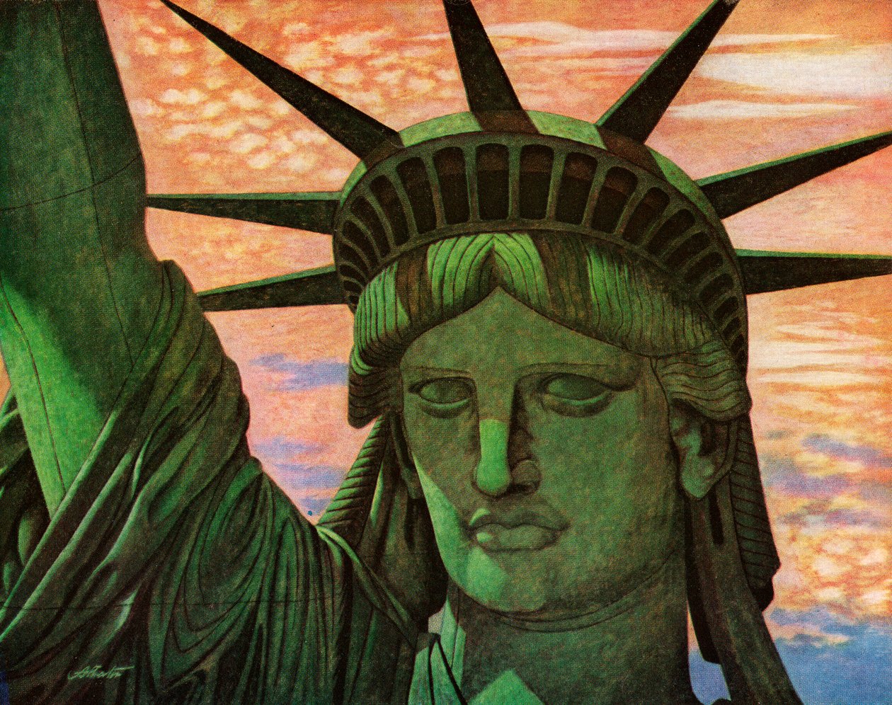 Nahaufnahme aus der Luft von der Freiheitsstatue von John Carleton Atherton