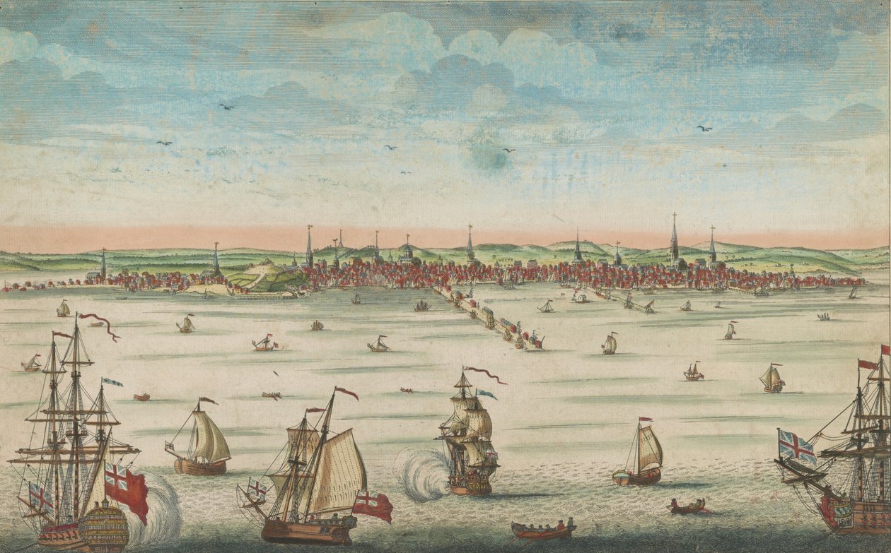 Südostansicht der großen Stadt Boston in Neuengland in Amerika, 1730-60 von John Carwitham