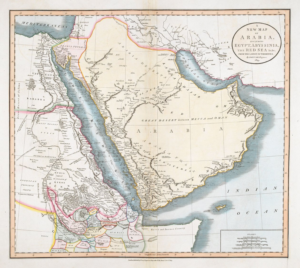 Neue Karte von Arabien, einschließlich Ägypten, Abessinien, dem Roten Meer usw. aus den neuesten Quellen von John Cary