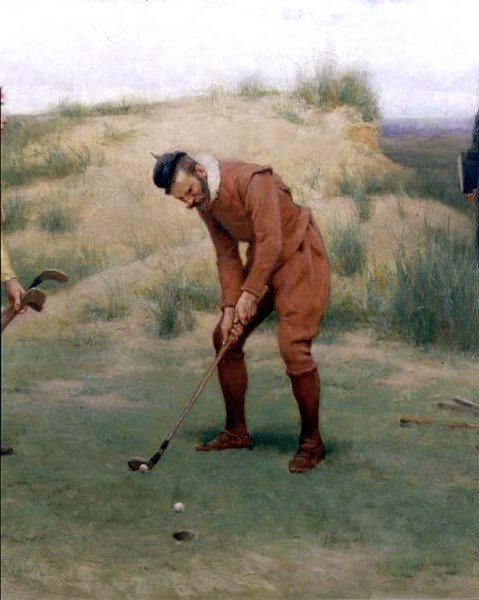 Während der Predigten, Detail des Golfspielers, 1896 von John Charles Dollman
