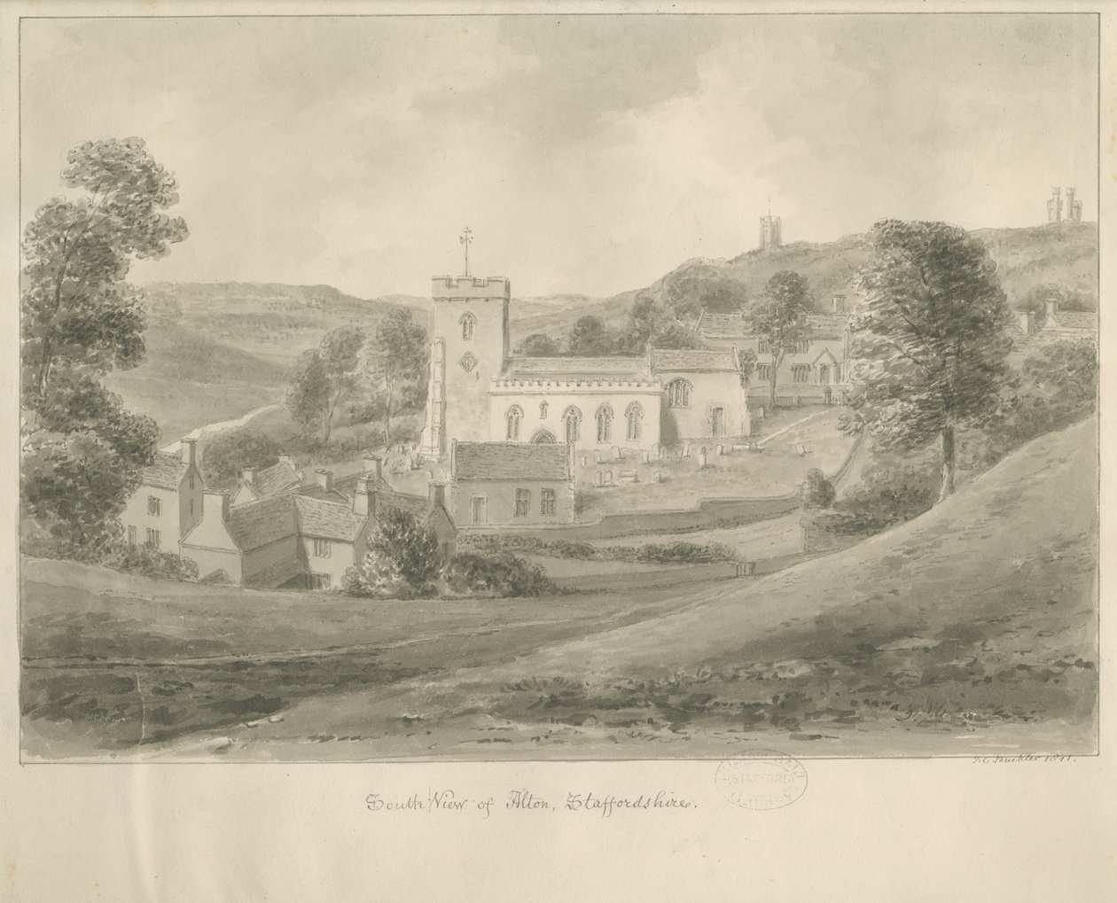 Alton - Kirche und Häuser von John Chessell Buckler