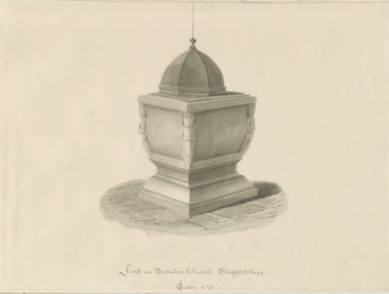 Taufbecken in der Kirche von Sandon von John Chessell Buckler