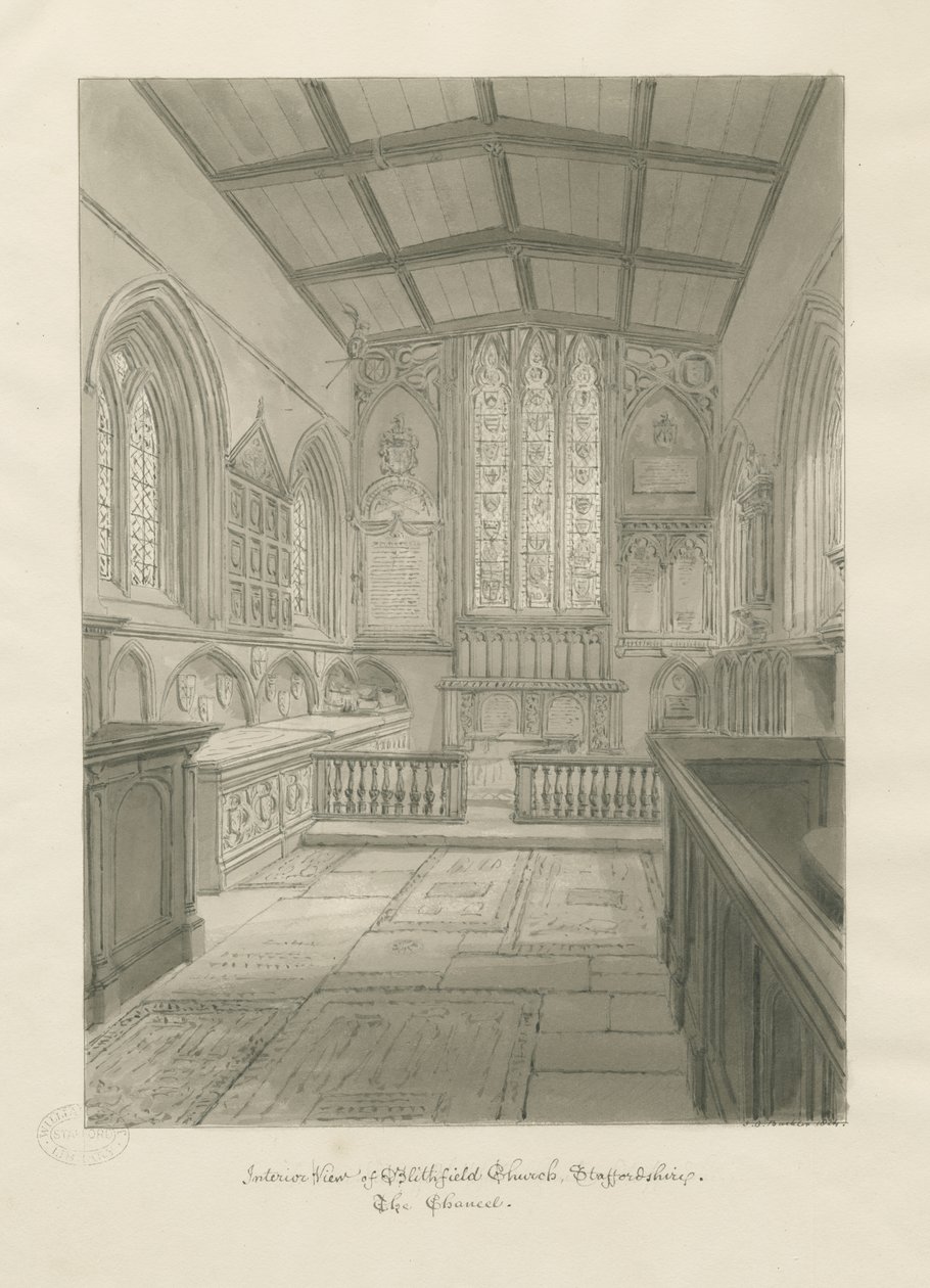 Innenraum der Blithfield Kirche von John Chessell Buckler