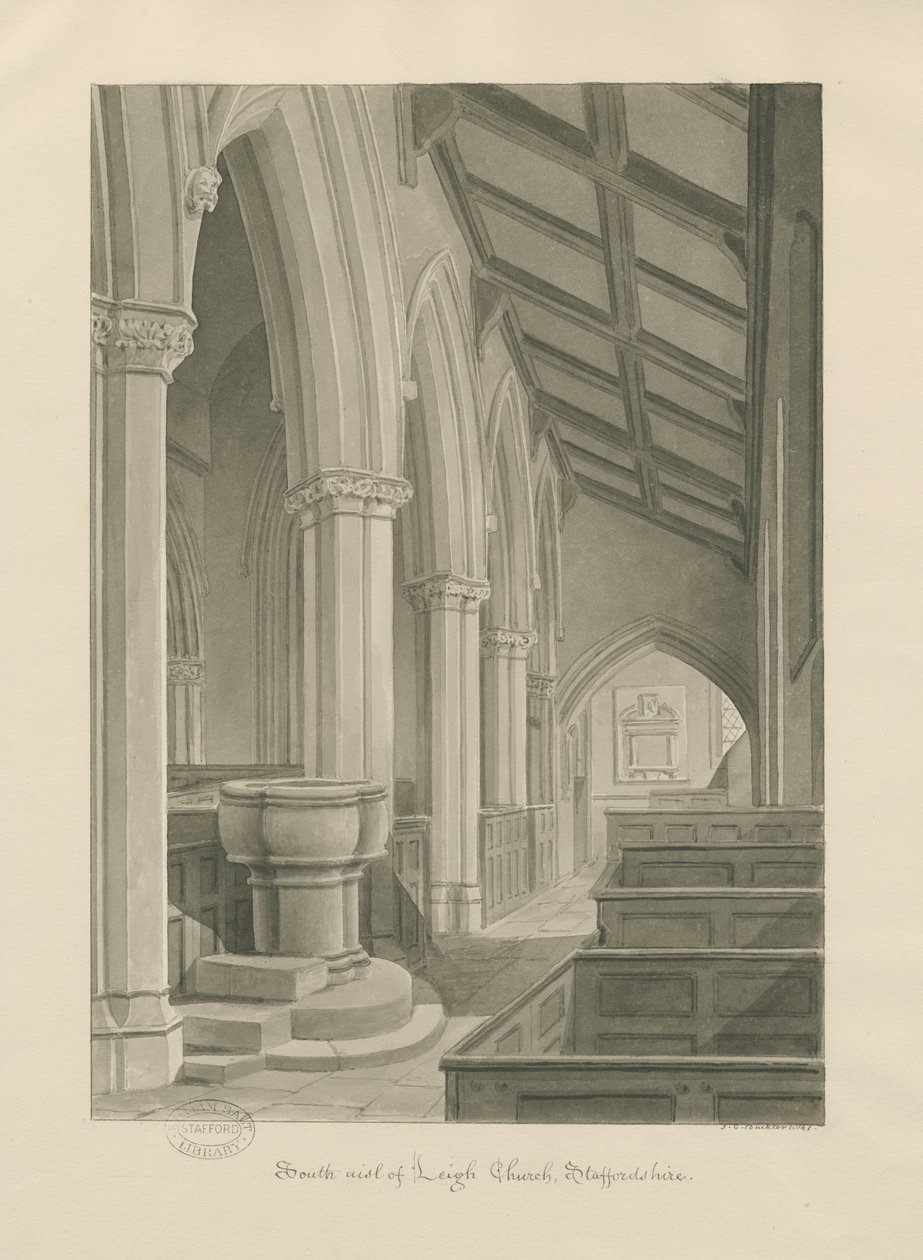 Innenraum der Kirche von Leigh (Sepia-Zeichnung) von John Chessell Buckler