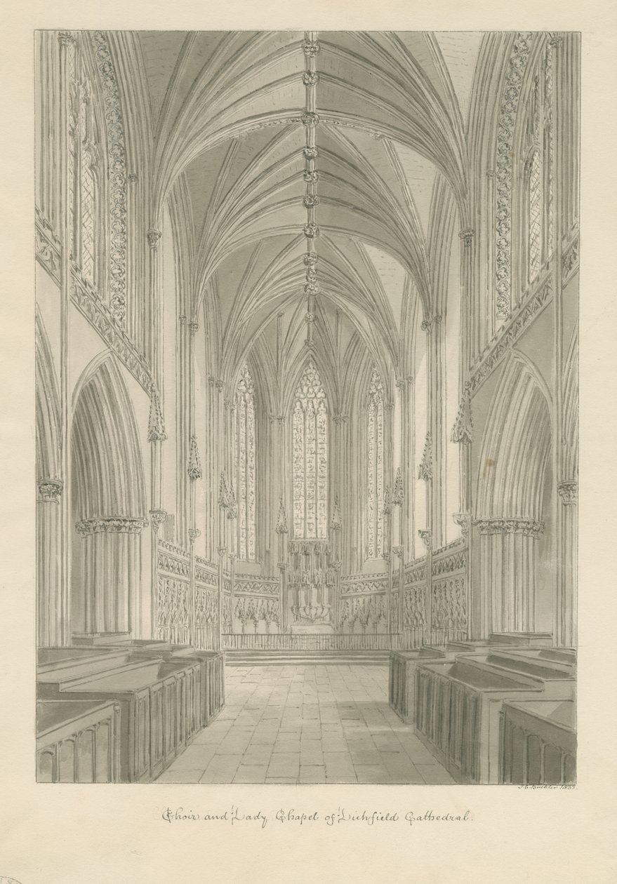 Innenraum der Lichfield Kathedrale - Chor und Marienkapelle von John Chessell Buckler