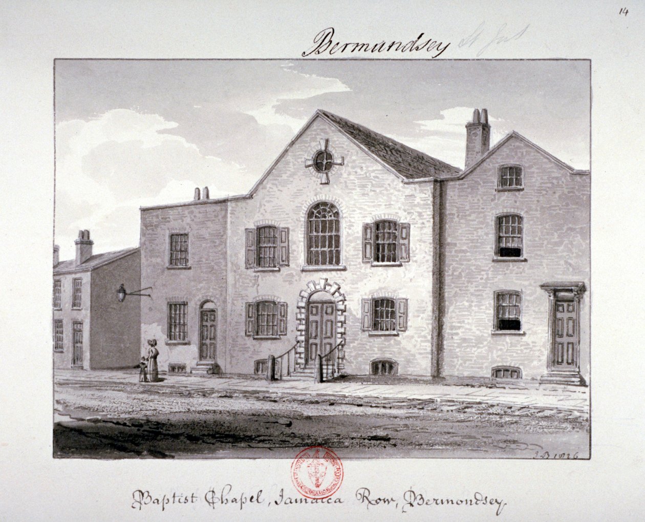 Ansicht der Baptistenkapelle in der Jamaica Row, Bermondsey, London von John Chessell Buckler