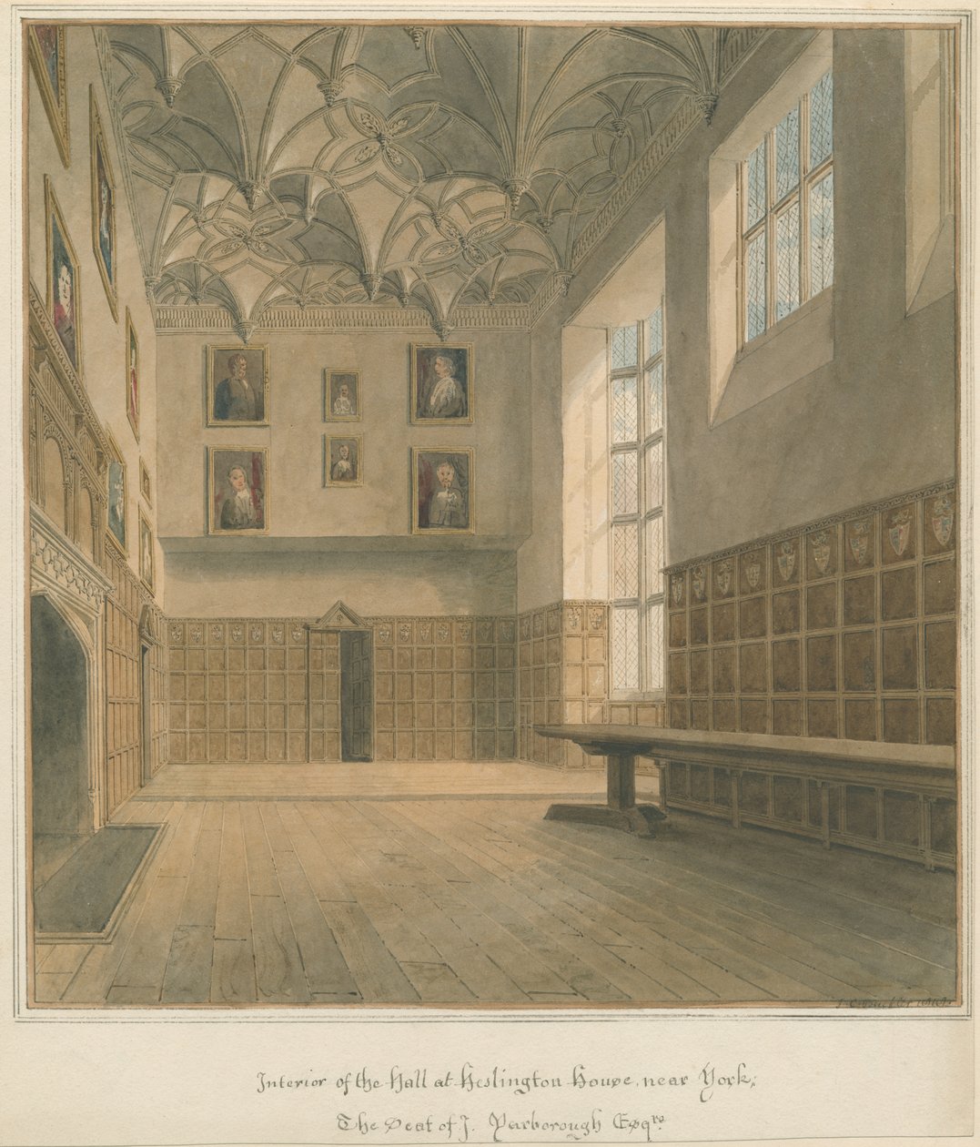 Yorkshire - York - Heslington Haus Innenansicht, 1818 von John Chessell Buckler
