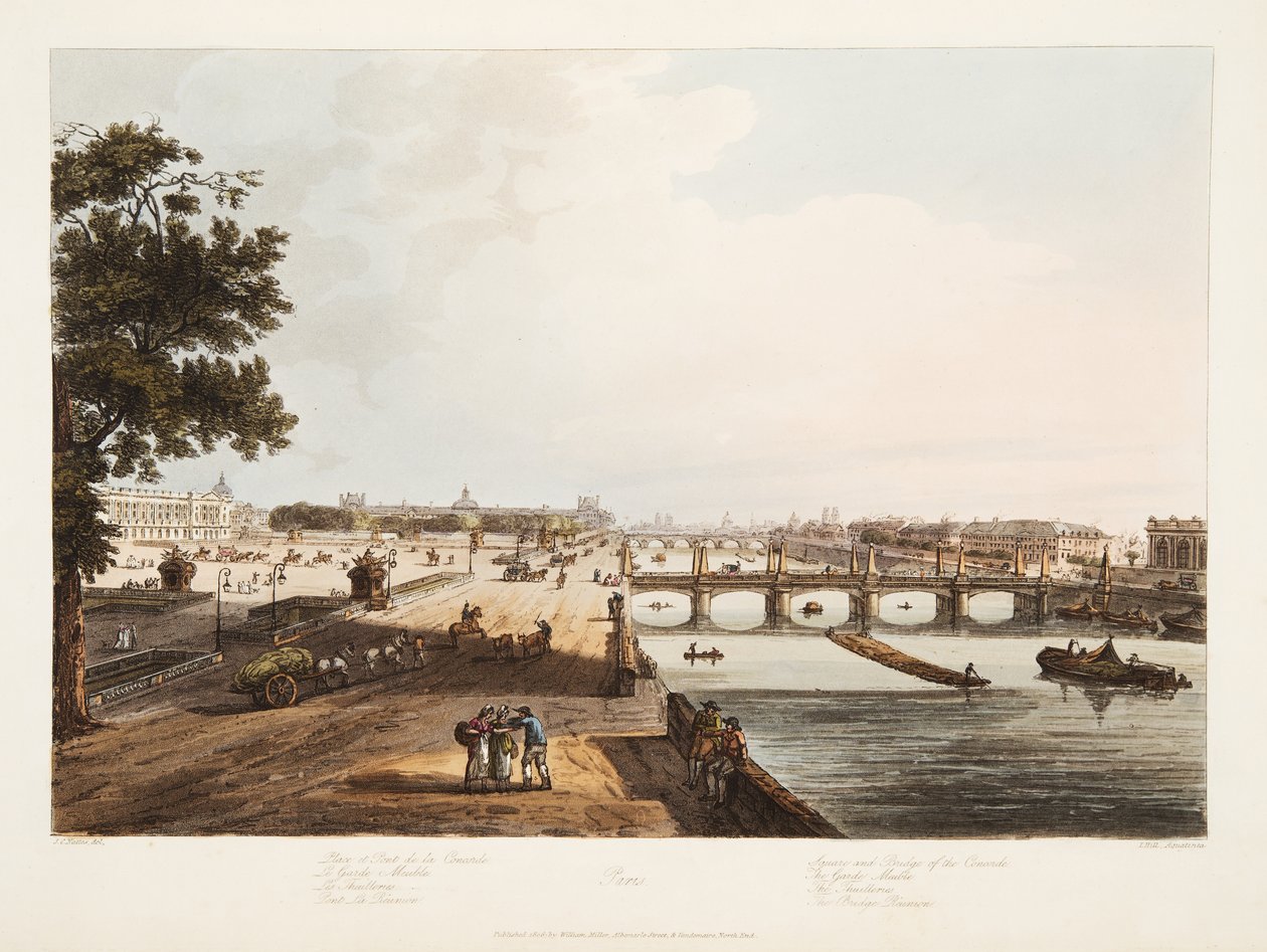 Platz und Brücke der Concorde; Das Garde Meuble; Die Thuilleries; Die Brücke Reunion, Illustration aus 