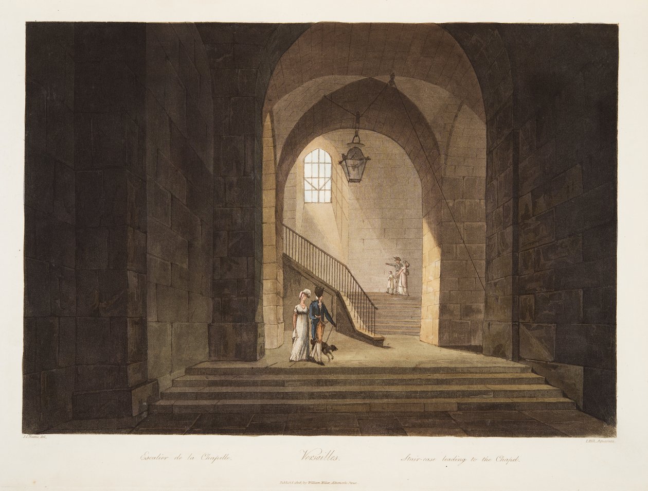 Treppe zur Kapelle, Illustration aus Versailles, Paris und Saint Denis, veröffentlicht 1806 von John Claude Nattes