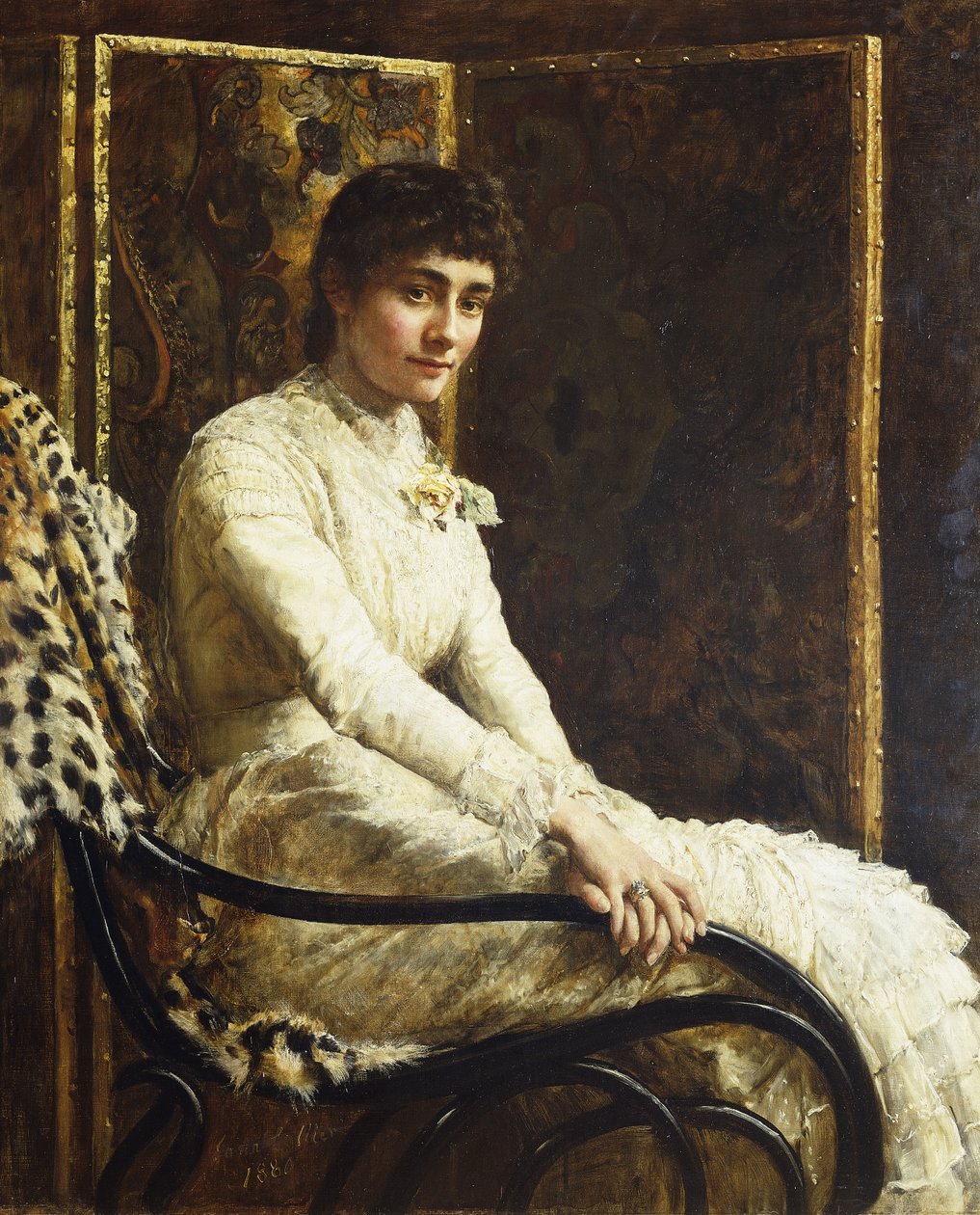 Porträt der Frau des Künstlers Marian Huxley in ihrem Hochzeitskleid, 1880 von John Collier