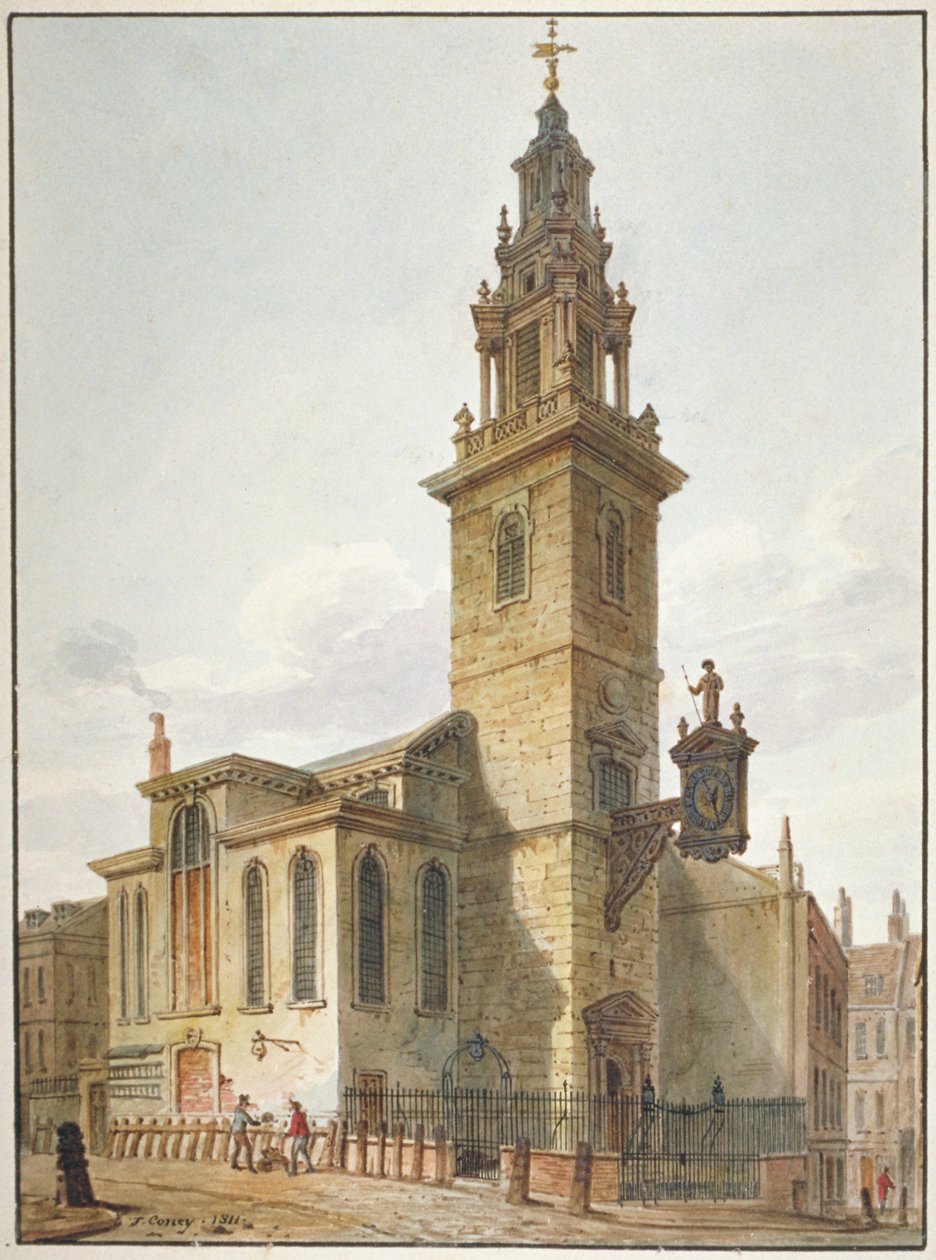 Ansicht der Kirche St. James Garlickhythe, City of London, 1811 von John Coney