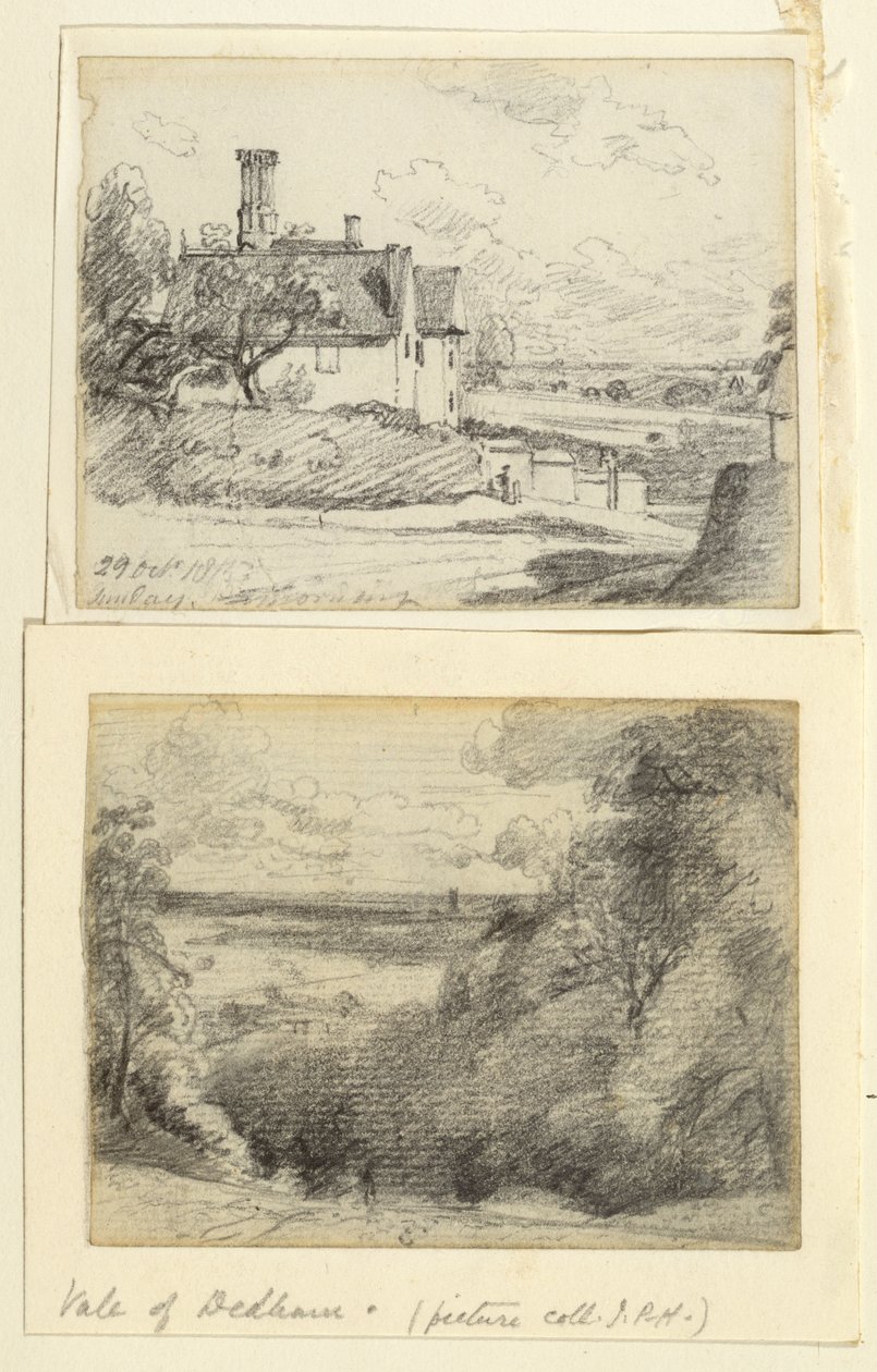 Ein Herrenhaus, 1815, und Dedham von nahe Gun Hill, Langham, ca. 1815 von John Constable