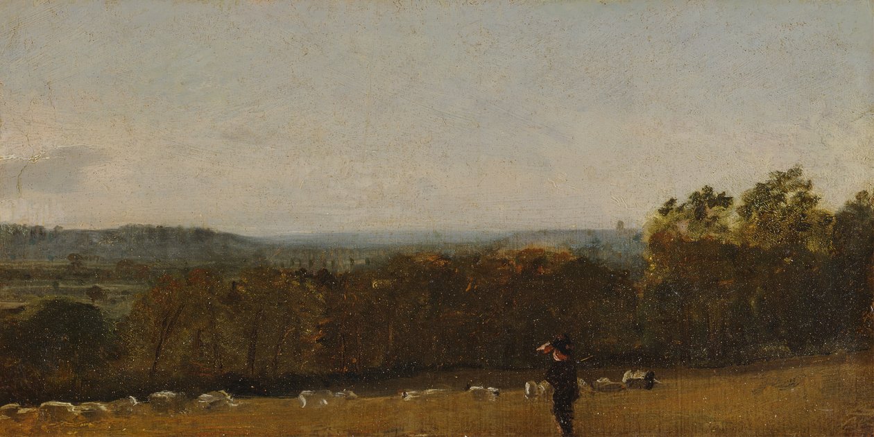 Ein Hirte in einer Landschaft, der über das Dedham-Tal nach Langham blickt, ca. 1811 von John Constable