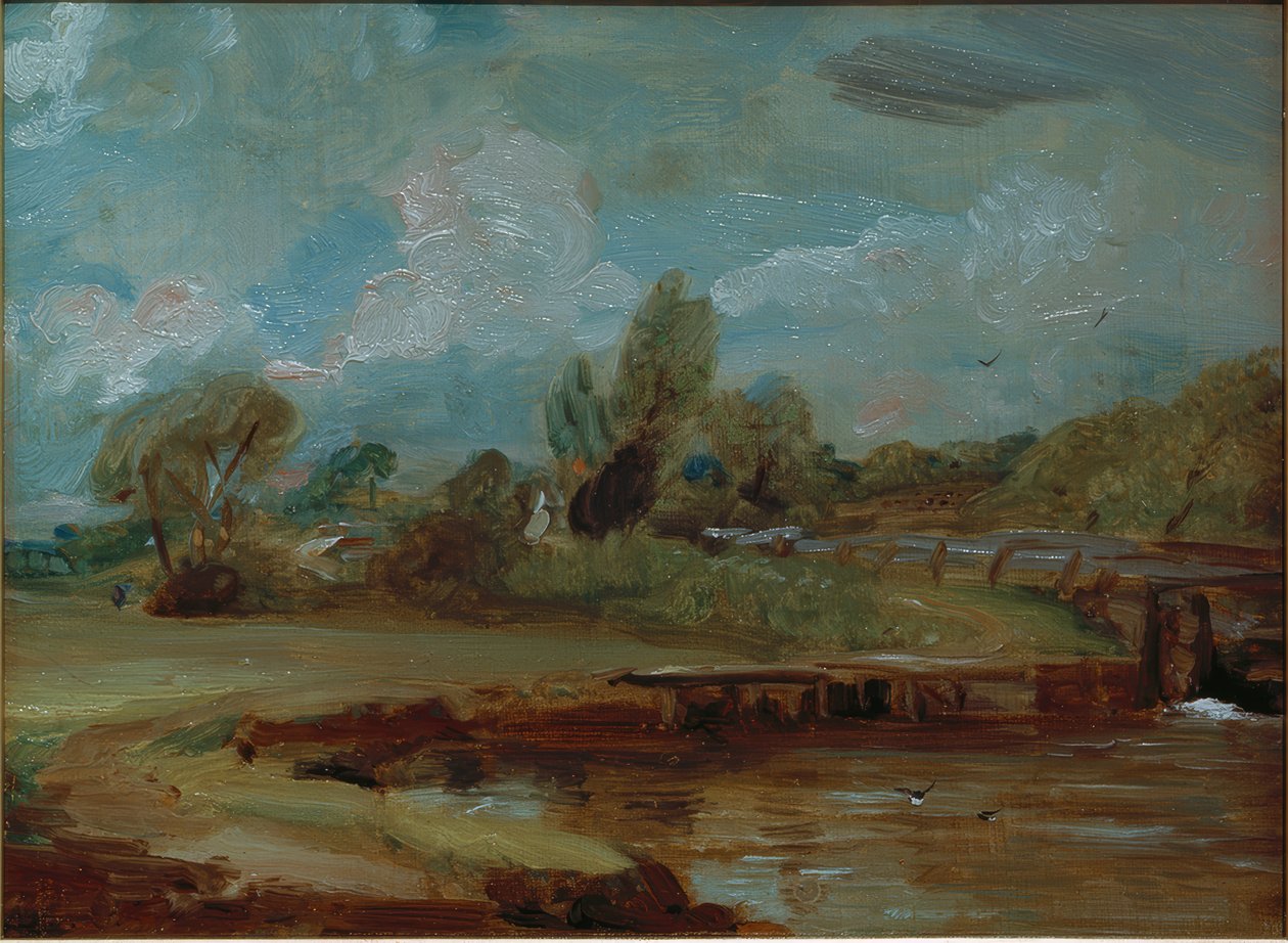 Die Schleuse von Flatford, von einem Pfad am Fluss aus von John Constable
