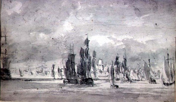 Schiffe unter bewölktem Himmel auf der Themse von John Constable