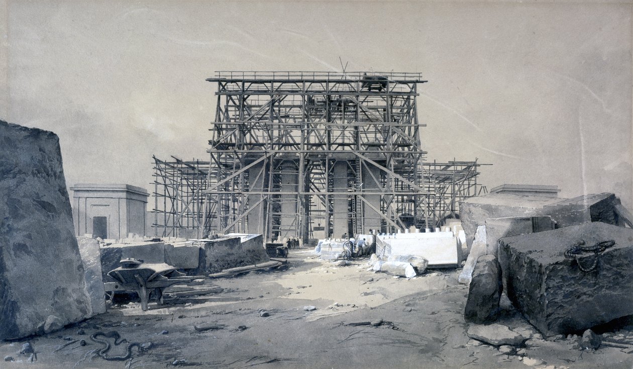 Bau des Euston Arch, Januar 1838 von John Cooke Bourne