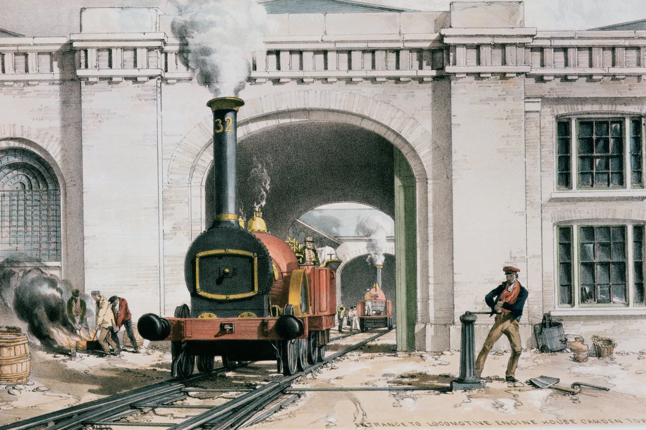 Eingang zum Lokomotivmaschinenhaus, Camden Town, London, 1839 von John Cooke Bourne