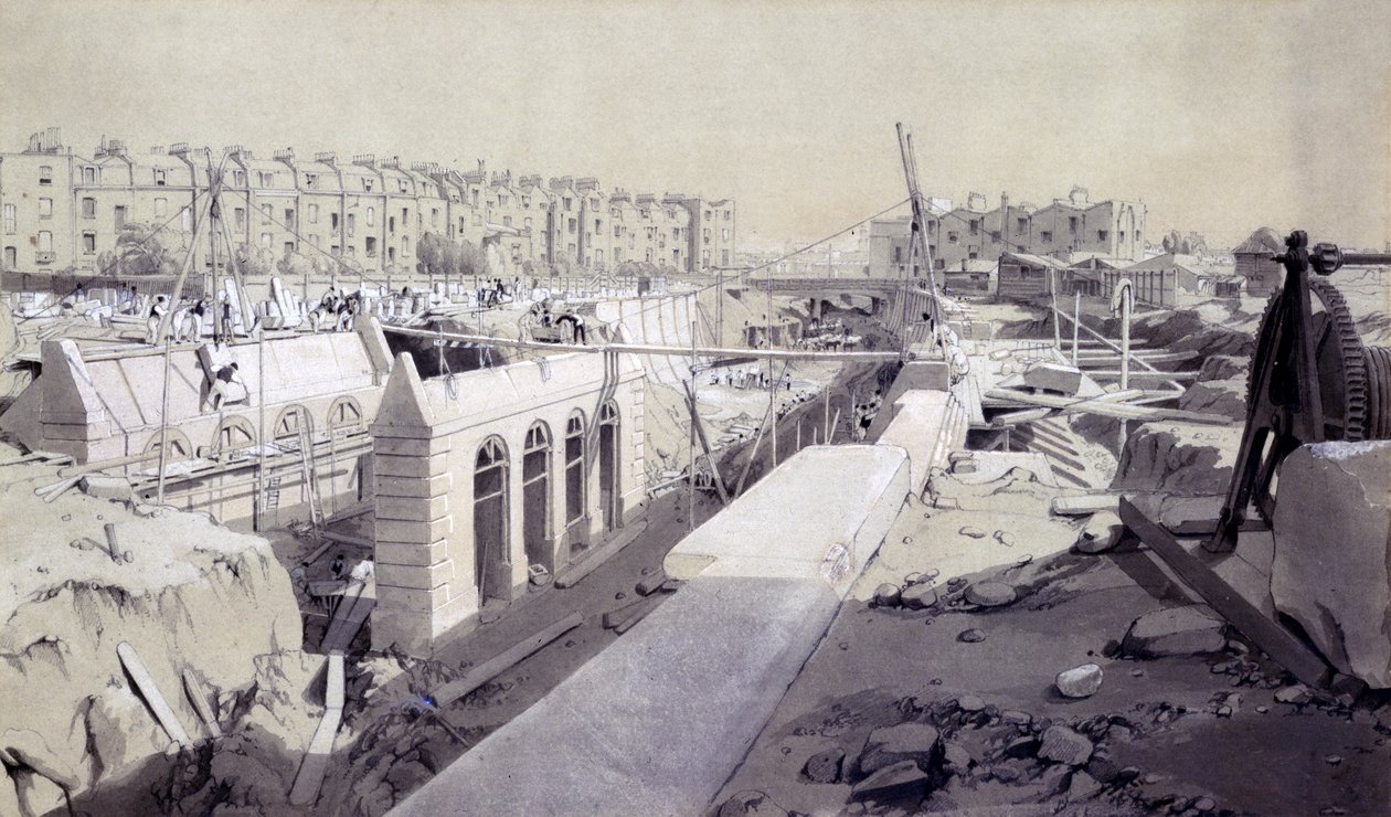 Mornington Crescent - Linie im Bau, September 1836 von John Cooke Bourne
