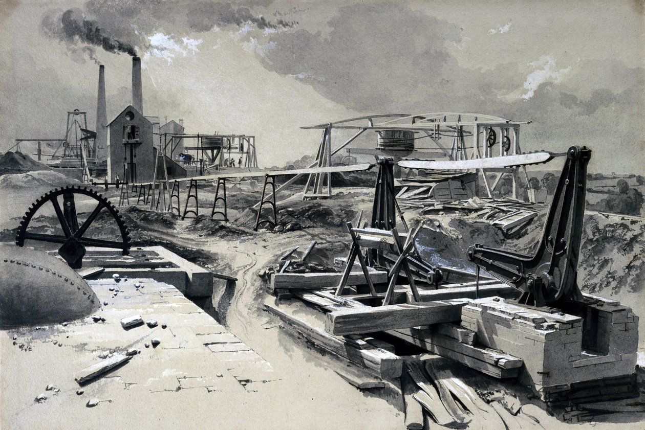 Pumpen, Lüftungsschacht, Kilsby Tunnel, Northamptonshire, 15. Juli 1837 von John Cooke Bourne