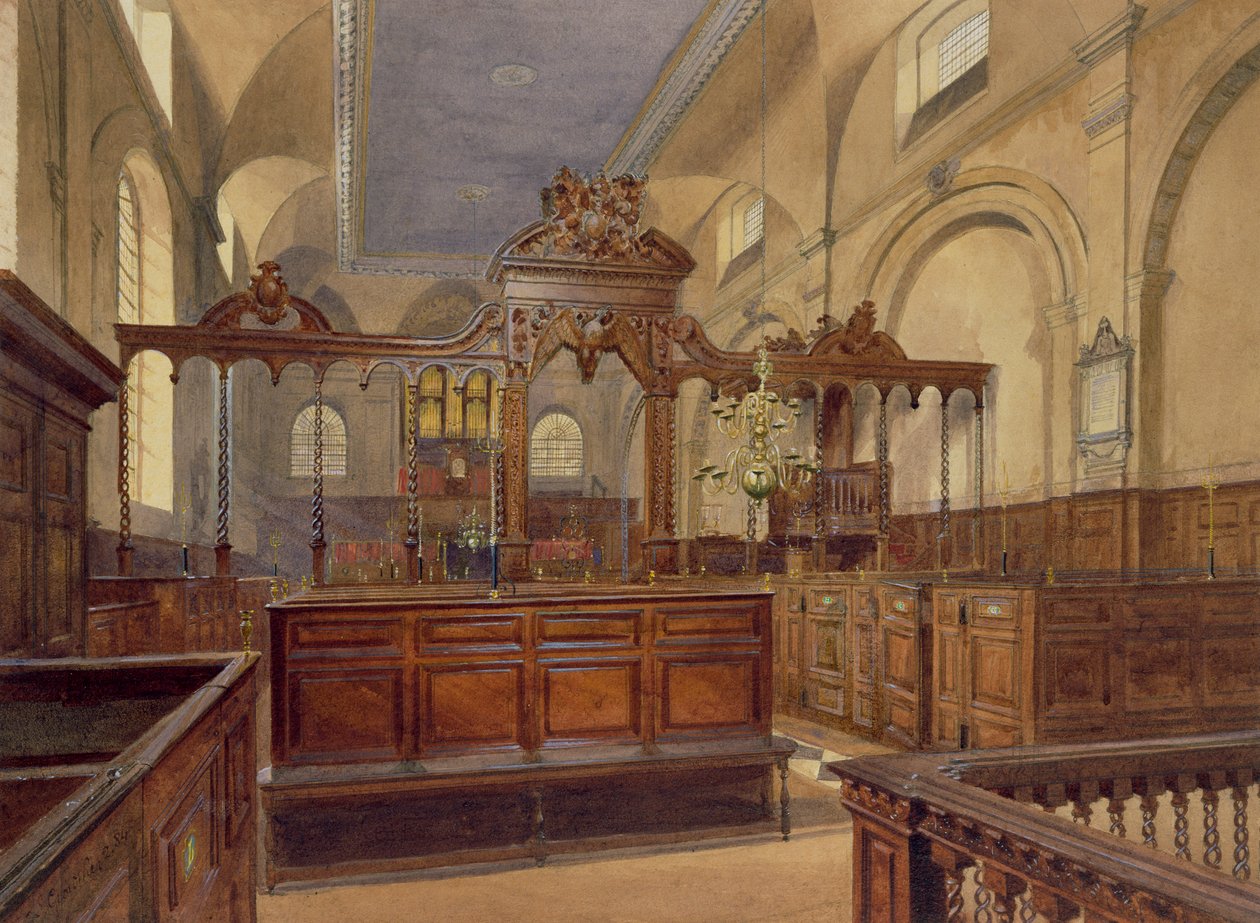 All Hallows The Great, Thames Street, Innenansicht, 1884 von John Crowther