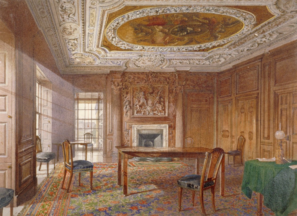 Innenansicht des Eichenraums, New River Head, Finsbury, London, 1886 von John Crowther