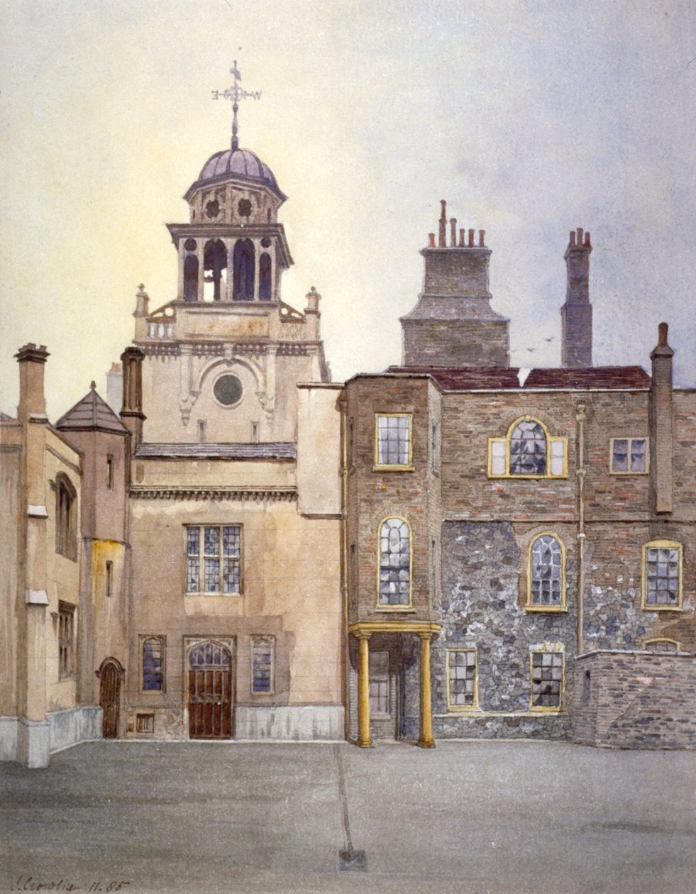 Ansicht der Nordseite des Kapellenturms, Charterhouse, London, 1885 von John Crowther