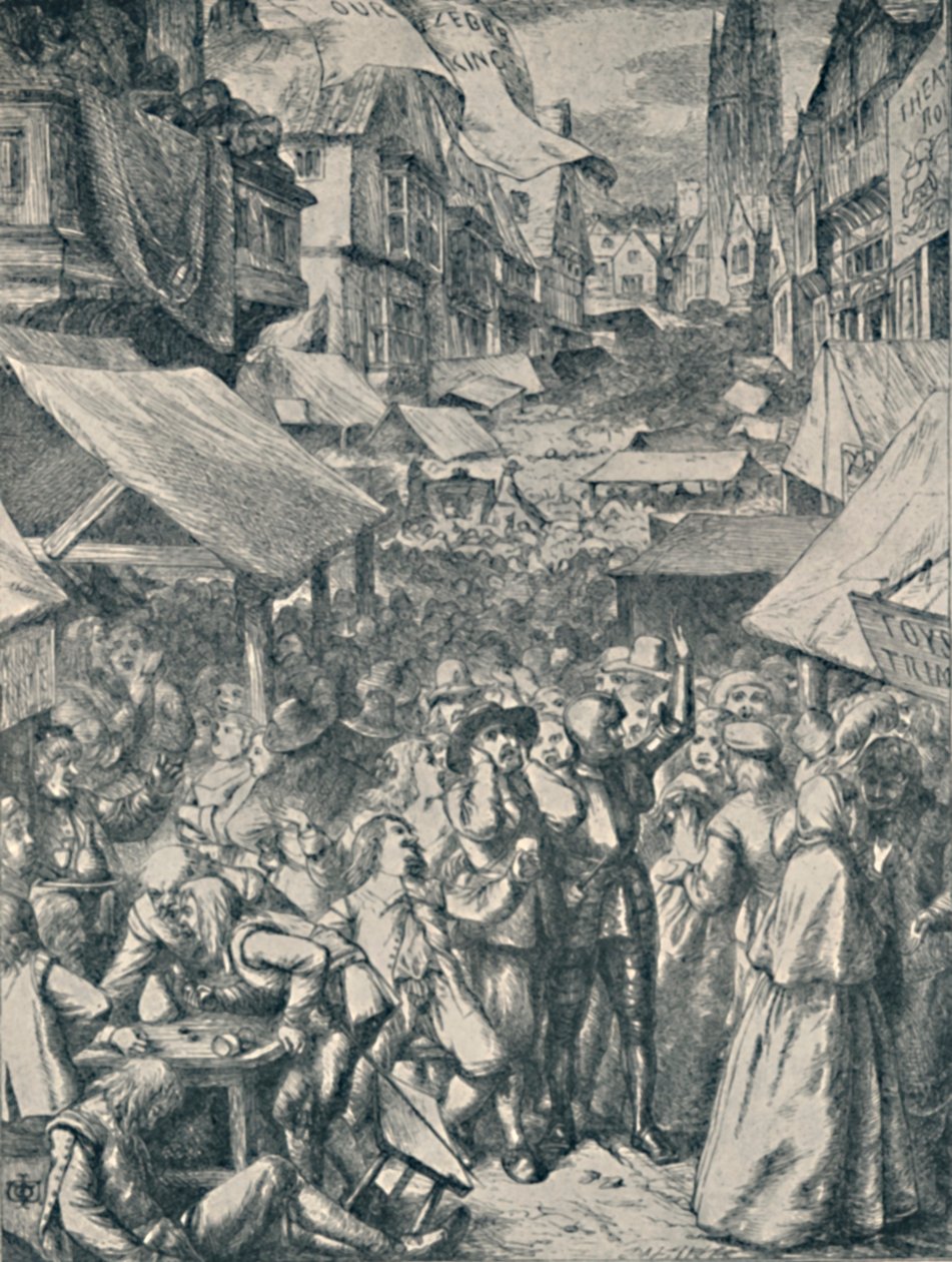 Eitelkeitsmesse. Aus Pilgerreise von John Bunyan, ca. 1850-1890 von John Dawson Watson