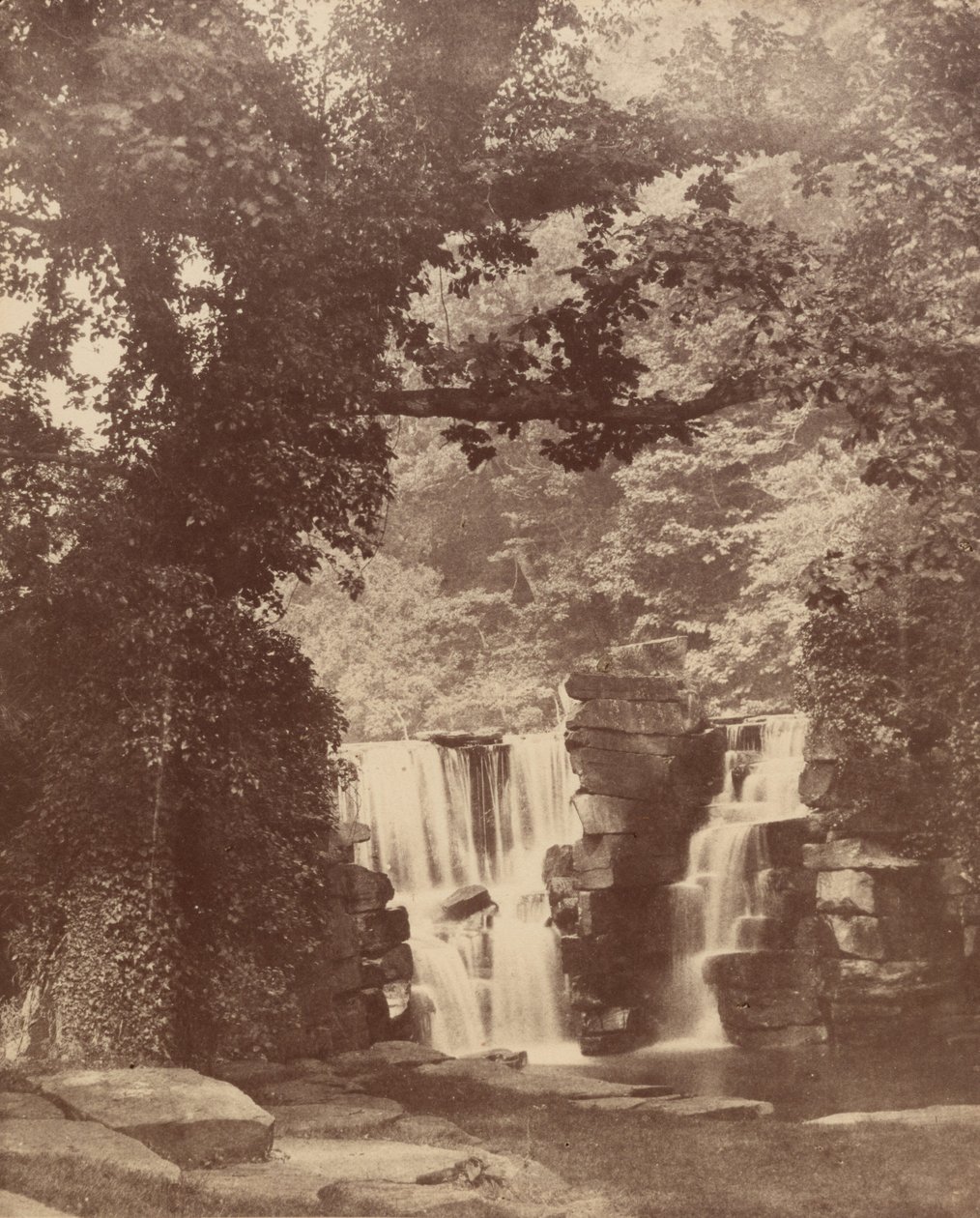 Die oberen Wasserfälle, Penllergare-Talwälder, ca. 1852 von John Dillwyn Llewelyn
