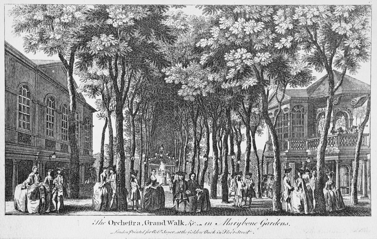 Ansicht des Orchesters mit der Musikband, der große Spaziergang in den Marybone-Gärten von John Donowell
