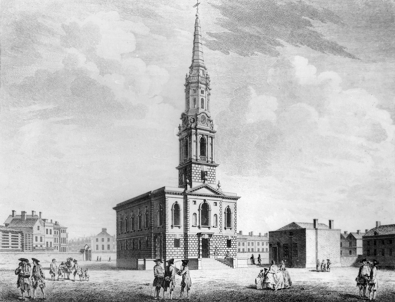 Nordwestansicht der St. Giles Kirche im Feld, 1753 von John Donowell