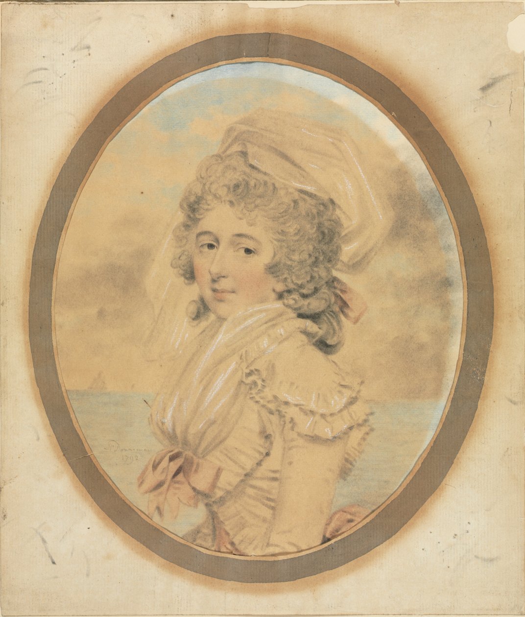 Junge Dame mit rosa Schleife am Mieder, 1792 von John Downman
